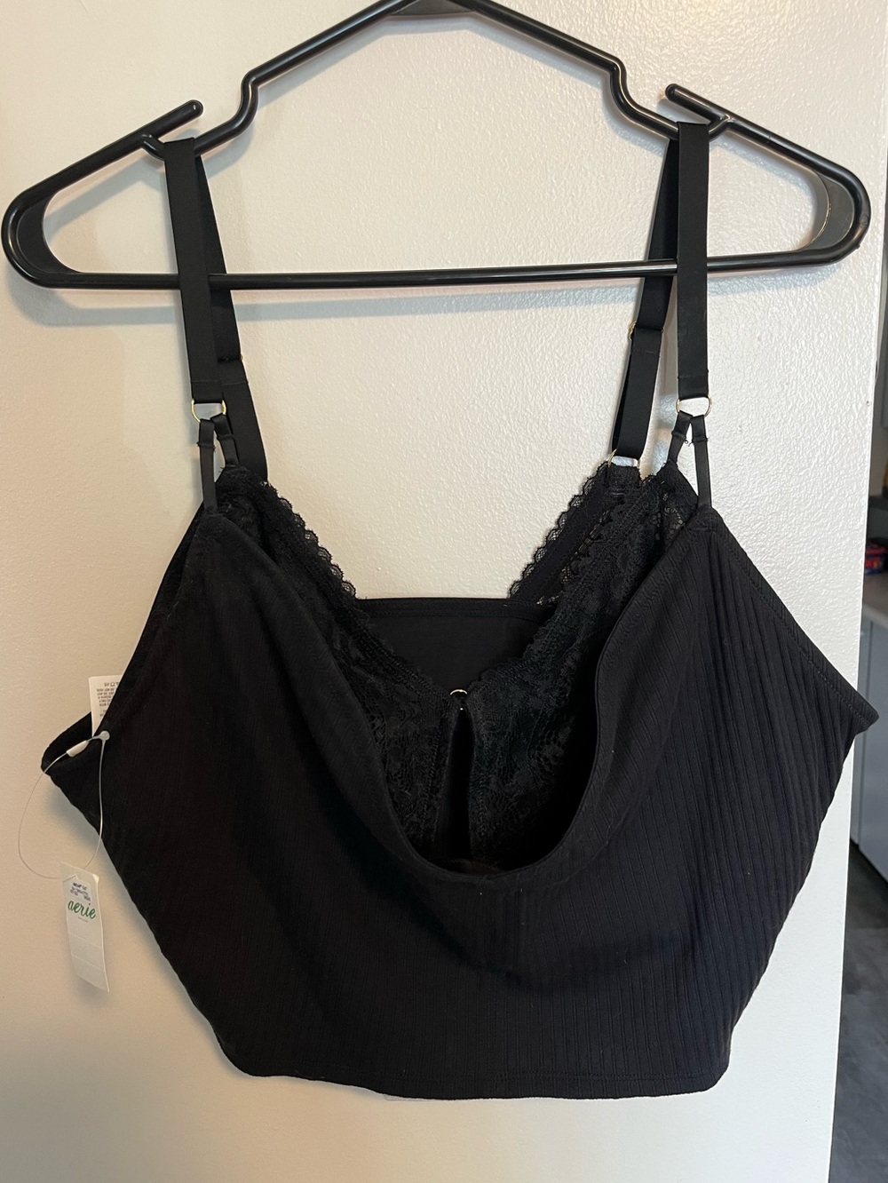 Aerie Black Double Layer Lace Bralette (NWT) Size XXL